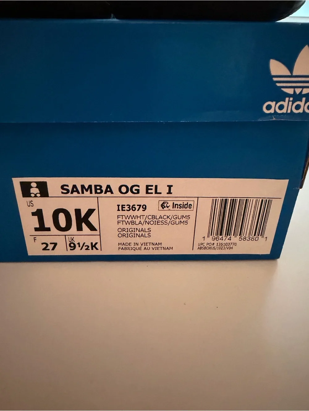 Adidas Kids Samba OG EL I Sneakers in White, Black, and Brown